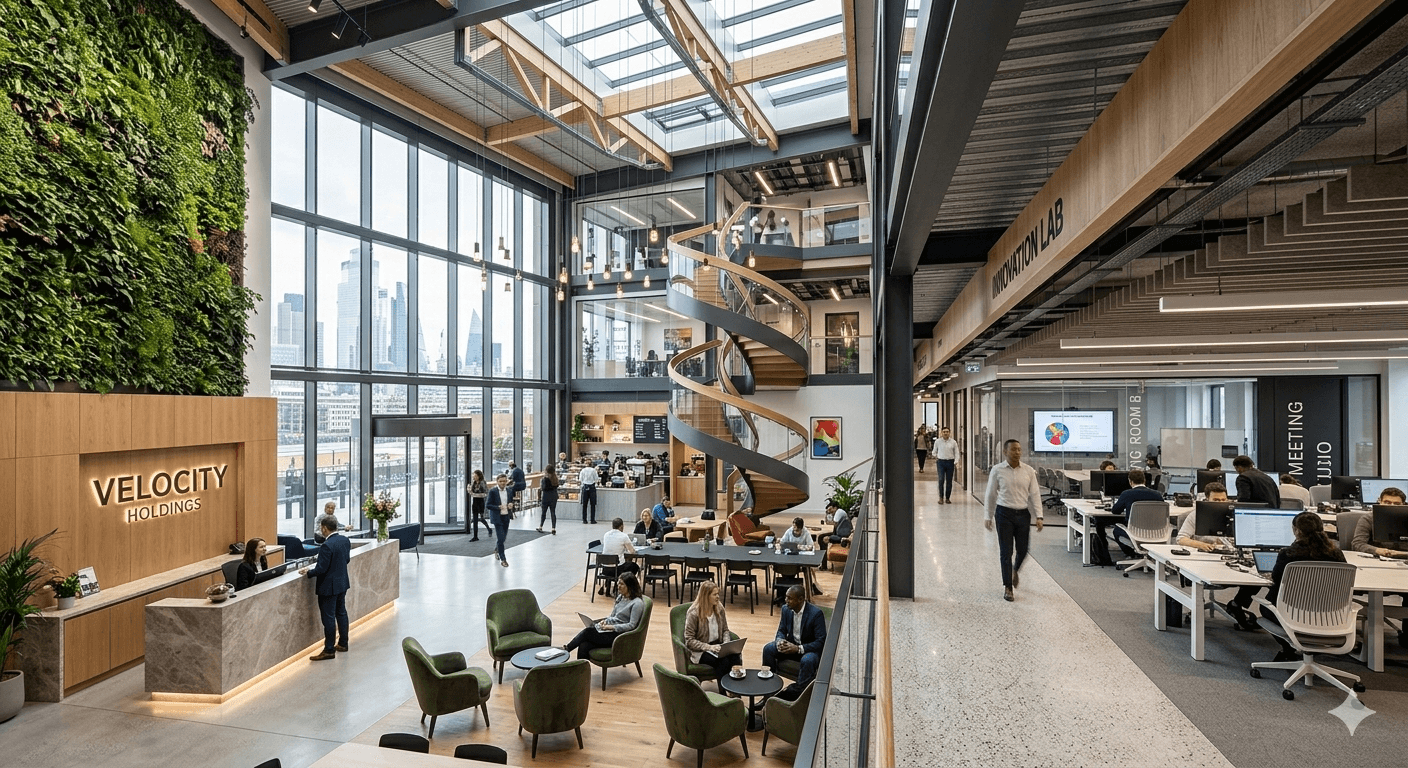 Commercial office interior hero image with premium finishes and a refined workspace layout